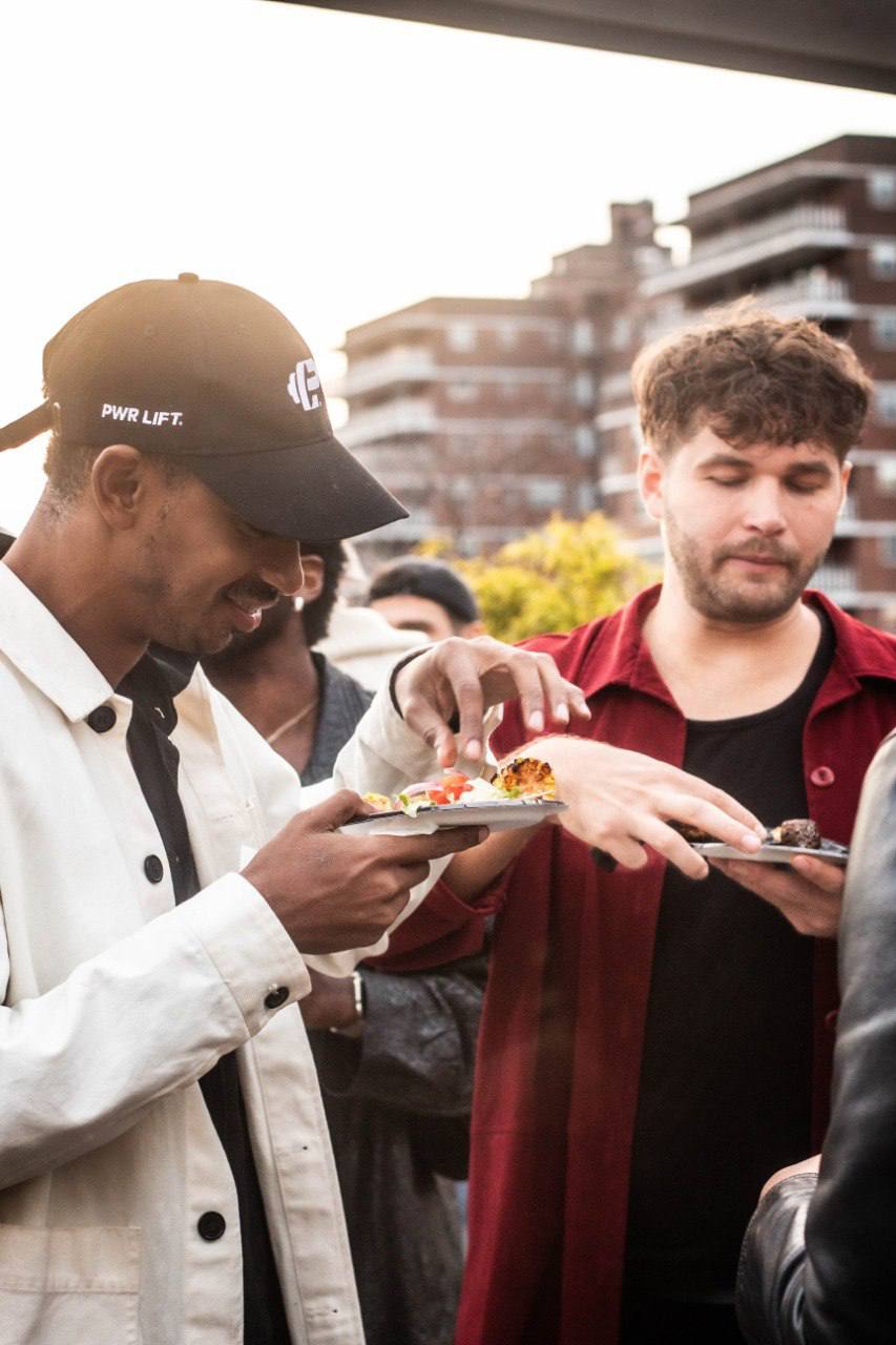 Guests enjoying catered food together